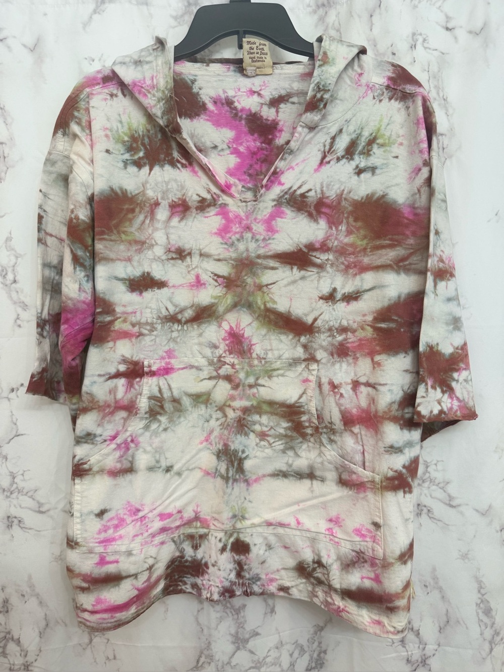 Women's Tie-Dye Hooded Long Sleeve Tee - Pink, Brown, Olive